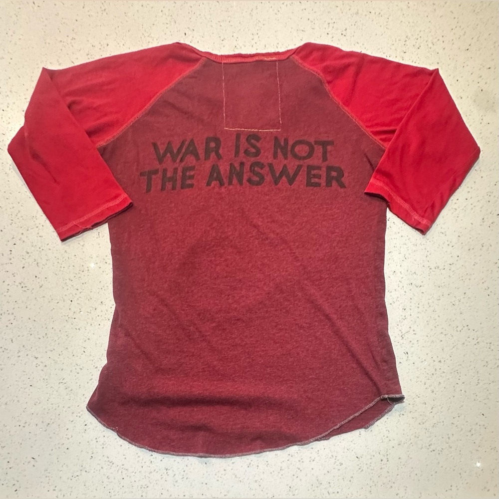 Rare Aviator Nation baseball tee / WAR IS NOT THE ANSWER text & graphic - Picture 12 of 15